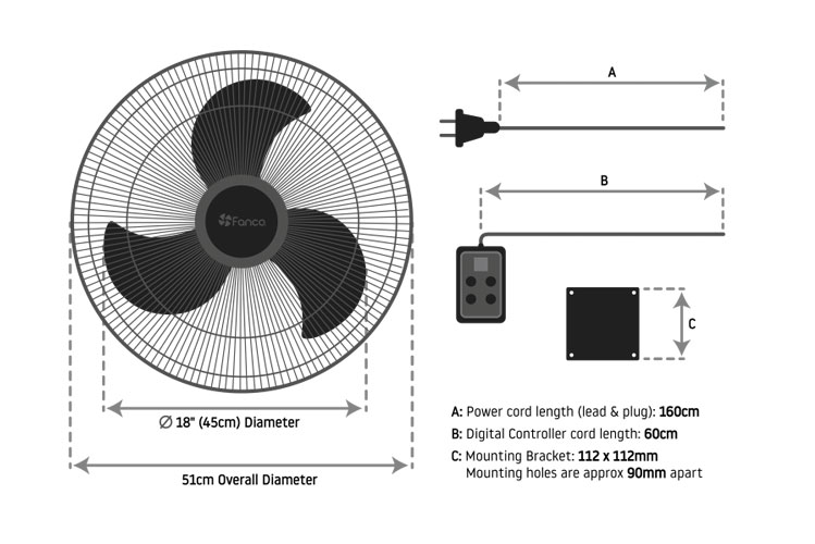 DC Motor Semi Commercial Wall Fan (18") Lumera Living