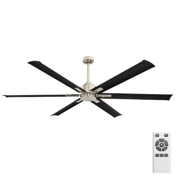 Mercator Rhino 6 Blade DC Ceiling Fan - 84" (Brushed Chrome with Black Blades) - Image 1