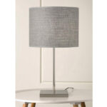 Felix Table Lamp - Satin Nickel with Ash Hessian Lampshade - Image 2