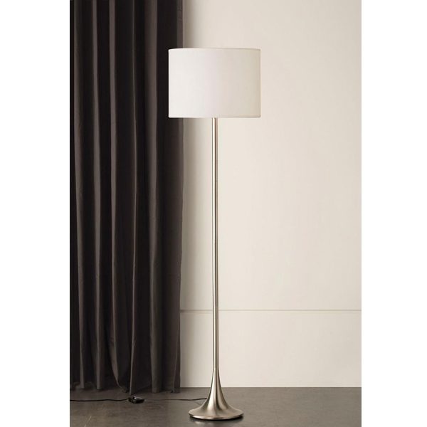 Trumpet Floor Lamp Satin Nickel Base With White Lampshade