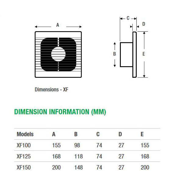 exhaust fan dimensions