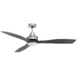 Mercator Clarence AC Ceiling Fan with LED Light - 56" (Brushed Chrome with Black Timber-style Blades)