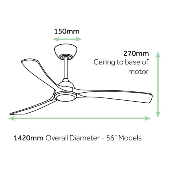 sleeper-56-dimensions-no-light Claro Sleeper DC Ceiling Fan - 56" (White) - Image 2