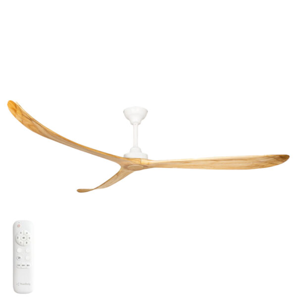 Kirra DC Ceiling Fan 100" by Three Sixty - White with Natural Timber Blades
