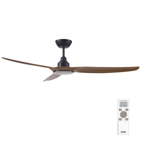 Ventair Skyfan DC Ceiling Fan with CCT LED Light & Remote - 60″ (Black and Teak) - Image 1