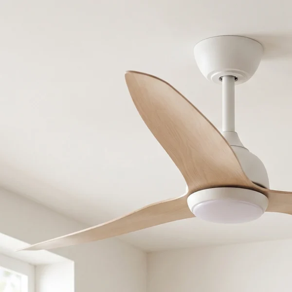 fanco-eco-style-dc-52-inch-ceiling-fan-white-with-beechwood-timber-style-blades-with-led-light-close-up-angled
