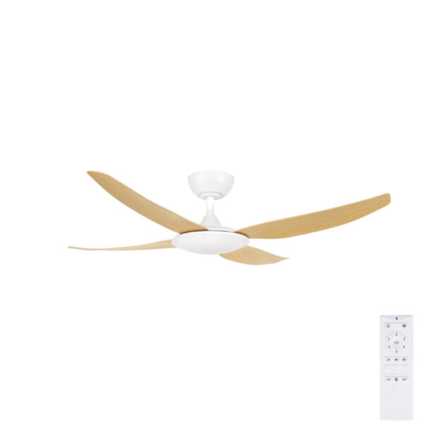Brilliant Amari ABS 4 Blade DC Ceiling Fan with Remote 52" (White with Oak Blades) - Image 1
