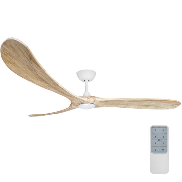 Three Sixty Timbr DC Ceiling Fan 72″ with LED Light (White & Weathered Oak) - Image 1