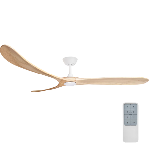 Three Sixty Timbr DC Ceiling Fan 72″ with LED Light (White & Natural) - Image 1