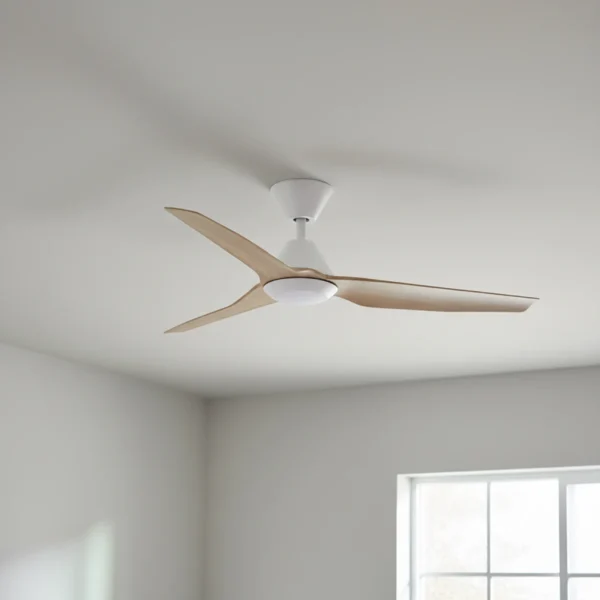 Infinity-iD DC Smart Ceiling Fan 48″ with Remote & CCT LED Light (White with Beechwood) - insitu