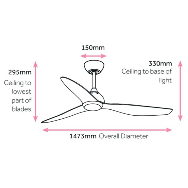 Claro Whisper DC Ceiling Fan with LED Light - 58 (Black) - Image 3