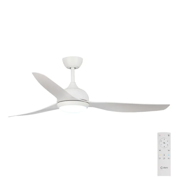 Claro Whisper DC Ceiling Fan with LED Light - 58 (White) - shorter main rod -main