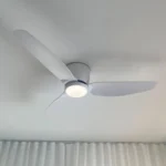 claro-whisper-low-profile-dc-44-inch-ceiling-fan-white-with-led-light-close-up-angled-insitu