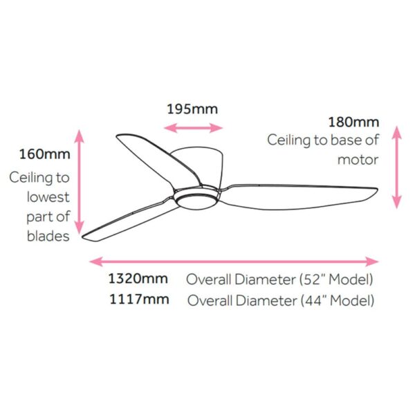 Claro Whisper Low Profile DC Ceiling Fan - 52" (White) - Image 3