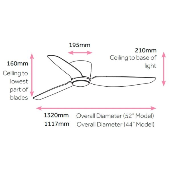 Claro Whisper Low Profile DC Ceiling Fan with LED Light - 52" (White) - Image 3