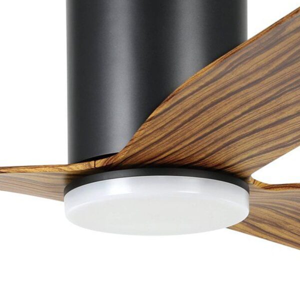 eglo iluka low profile led ceiling fan with black motor and timber blades