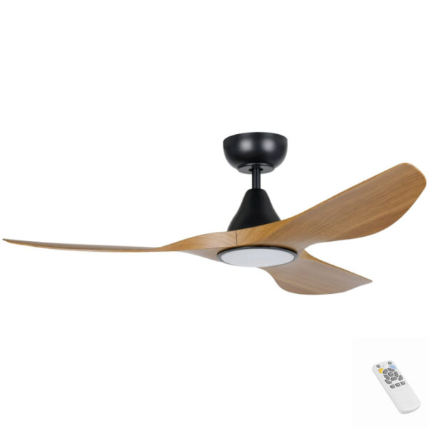 Eglo Surf DC Ceiling Fan with LED Light - 48" (Black with Burmese Teak Blades) - Image 1