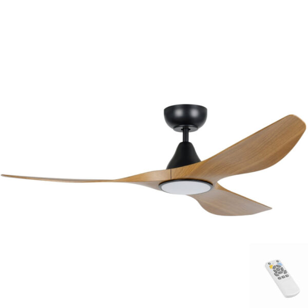 eglo-surf-ceiling-fan-52-black-burmese-teak-led-light-remote Eglo Surf DC Ceiling Fan with LED Light - 52" (Black with Burmese Teak Blades) - Image 1