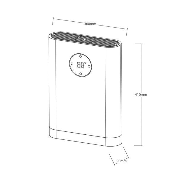 Martec Thermo 2000W Bathroom Ceramic Heater Wall Mount Dimensions