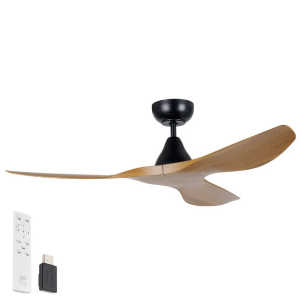 Surf SMART DC Ceiling Fan by Eglo Black and Teak 48"
