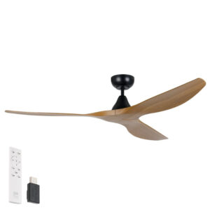 Surf SMART DC Ceiling Fan by Eglo Black and Teak 60"