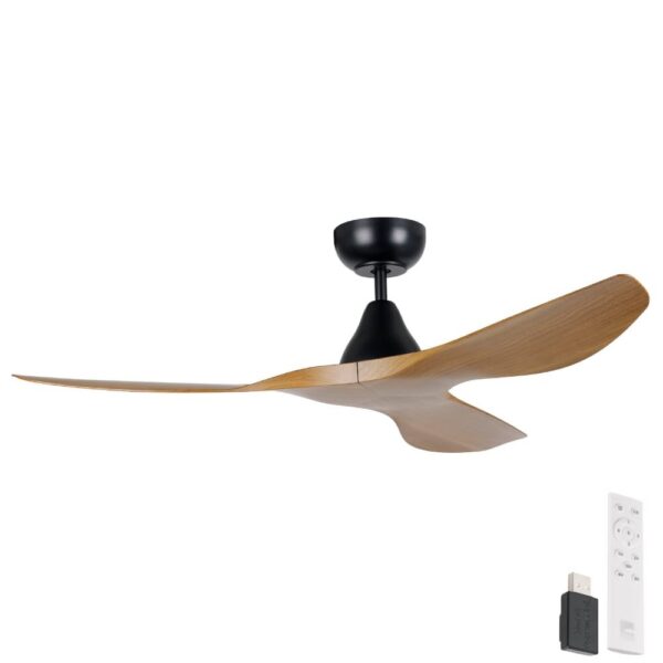 Eglo Surf SMART DC Ceiling Fan - 48" (Black with Burmese Teak Timber Style Blades) - Image 1