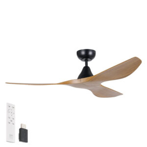 Surf SMART DC Ceiling Fan by Eglo Black with Teak 52"