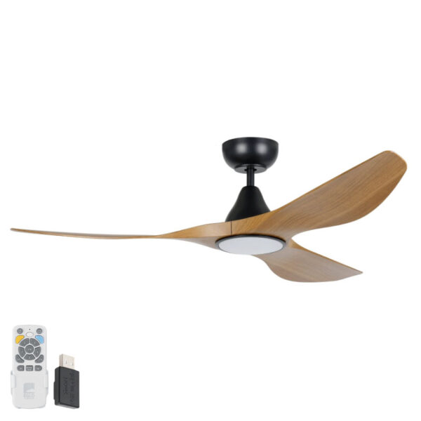 Surf SMART DC Ceiling Fan by Eglo with LED Light Black with Teak 52"