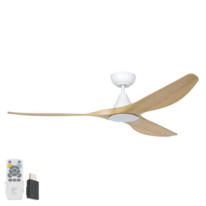 Surf SMART DC Ceiling Fan by Eglo with LED Light White and Oak 60"