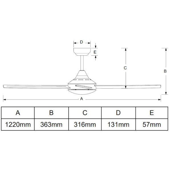 Hunter Pacific Azure Ceiling Fan with ABS Blades White 48" Dimensions