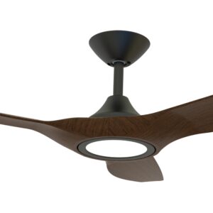 Domus Strike DC Ceiling Fan with LED Light in 48-inch Black with Walnut Motor