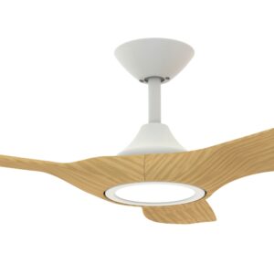 Domus Strike DC Ceiling Fan with LED Light in 48-inch White with Oak Motor