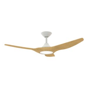 Domus Strike DC Ceiling Fan with LED Light in 48-inch White with Oak