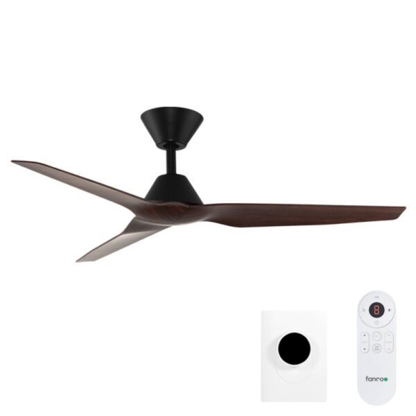 Fanco Infinity-iD DC Ceiling Fan with Wall Control & Remote/SMART - 48" (Black with Spotted Gum Blades) - Image 1