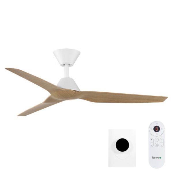 fanco-infinity-48-white-beachwood-with-wall-control-and-remote-control Fanco Infinity-iD DC Ceiling Fan with Wall Control & Remote/SMART - 48" (White with Beechwood Blades) - Image 1