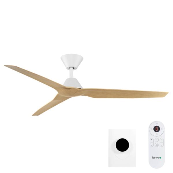 Fanco Infinity-iD DC Ceiling Fan with Wall Control & Remote/SMART - 54" (White with Beechwood Blades) - Image 1