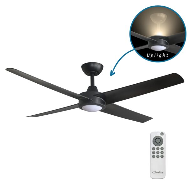 Three Sixty Ambience Uplight DC Ceiling Fan with LED Light - 52" (Black)