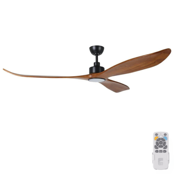 currubin-80-black-with-spotted-gum-blades-LED-light-remote Eglo Currumbin DC Ceiling Fan with LED Light - 60" (Black with Merbau Blades) - Image 1