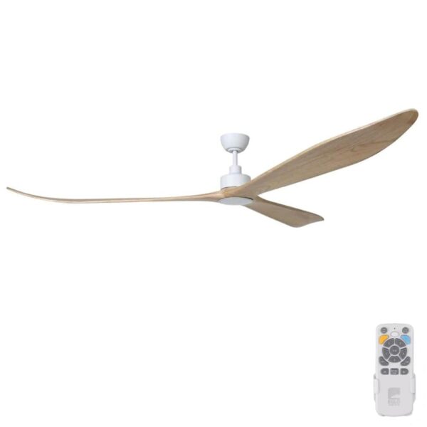 currumbin-100-white-with-natural-blades-LED-light-remote-min Eglo Currumbin DC Ceiling Fan with LED Light - 100" (White with Natural Blades) - Image 1