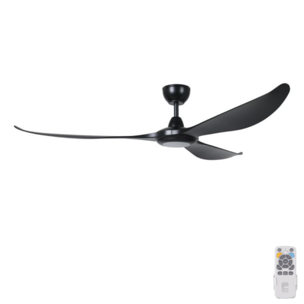 kurrawa-70-black-LED-light-remote Eglo Kurrawa IP55 DC Ceiling Fan with LED Light - 72" (Matte Black) - Image 1