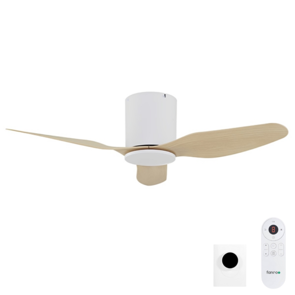 Fanco Studio SMART DC Ceiling Fan with Remote and Wall Control - 42" (White with Beechwood Blades) - Image 1