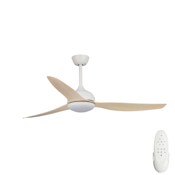 Fanco Eco Style DC Ceiling Fan with LED Light - 60" (White with Beechwood Blades) - Image 1