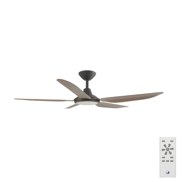 calibo-storm-ceiling-fan-LED-light-48-black-koa-remote Calibo Storm DC Ceiling Fan with LED Light - 48" (Black with Koa Blades) - Image 1