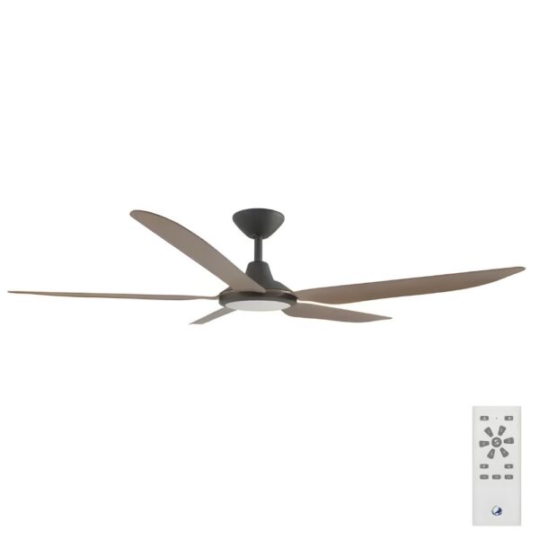 Calibo Storm DC Ceiling Fan with LED Light - 56" (Black with Koa Blades) - Image 1