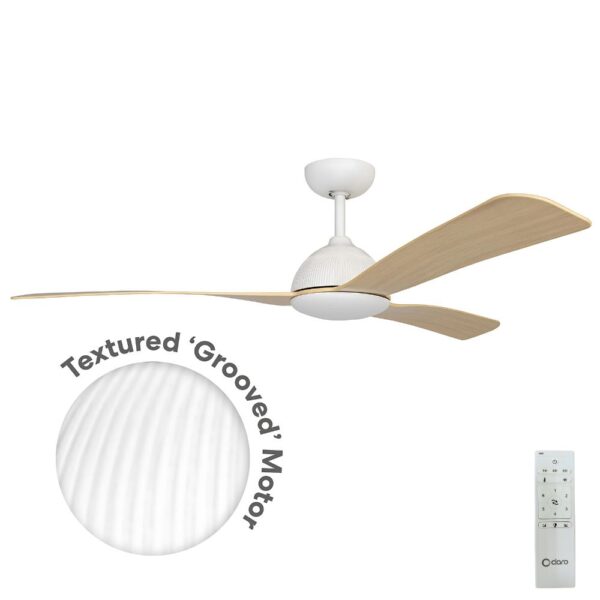 Claro Groove DC Ceiling Fan with Remote - 52" (White with Timber Style ABS Blades) - Image 1