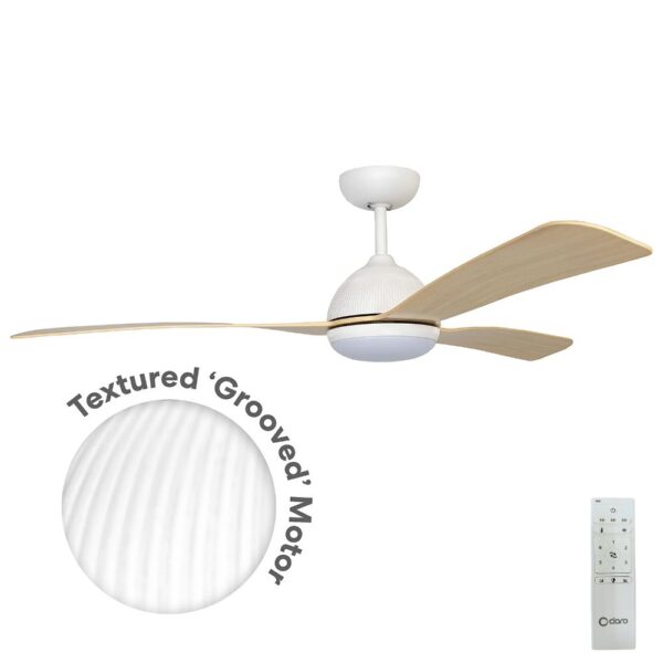 Claro Groove DC Ceiling Fan with CCT LED Light and Remote - 52" (White with Timber Style ABS Blades) - Image 1