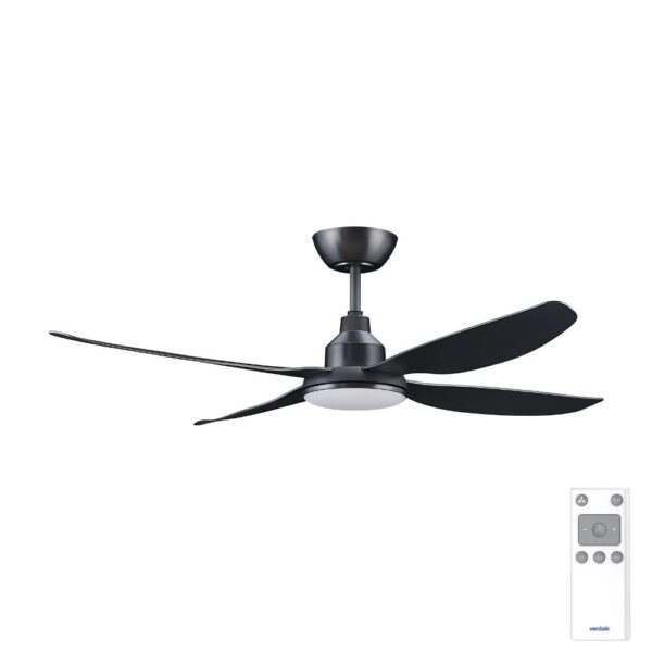 ALASKA DC - 52__1300mm 4 Blade DC Ceiling Fan with 20W Tri CCT LED Light - Black - Indoor_Covered Outdoor - Remote included Ventair Alaska DC Ceiling Fan with LED Light - 52" (Black)