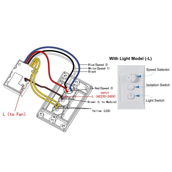 ventair flexmech dc fan wall control with isolation and light switch (wiring diagram)