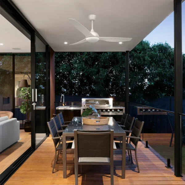 Claro Whisper IP66 DC Outdoor Ceiling Fan with LED Light - 58" (White) - Image 3
