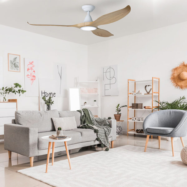 Eglo DC Noosa Ceiling Fan with LED - White/Blackbutt - living room